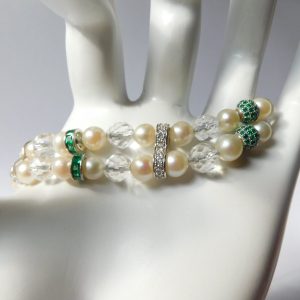 Hetty’S – Designer – Armband – Akoya parels – Zilveren slot en kralen – Bergkristal – lengte 19 cm