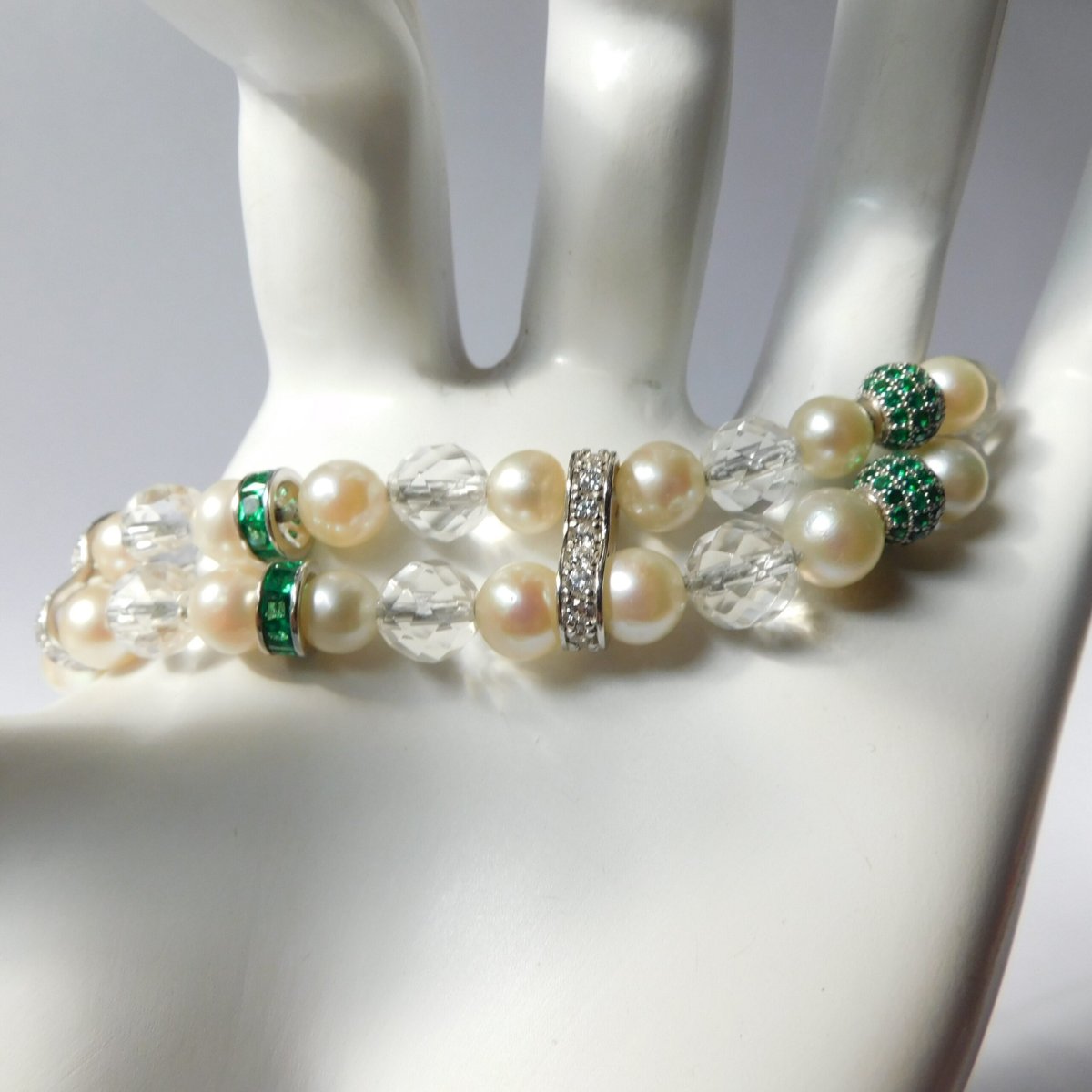 Hetty’S – Designer – Armband – Akoya parels – Zilveren slot en kralen – Bergkristal – lengte 19 cm