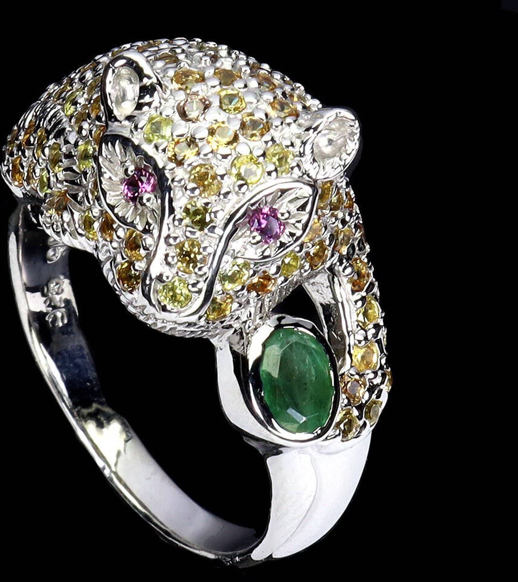 Hetty’S – Exclusieve -handgemaakte zilveren ring – Tijger – met Edelstenen – Maat 18.5