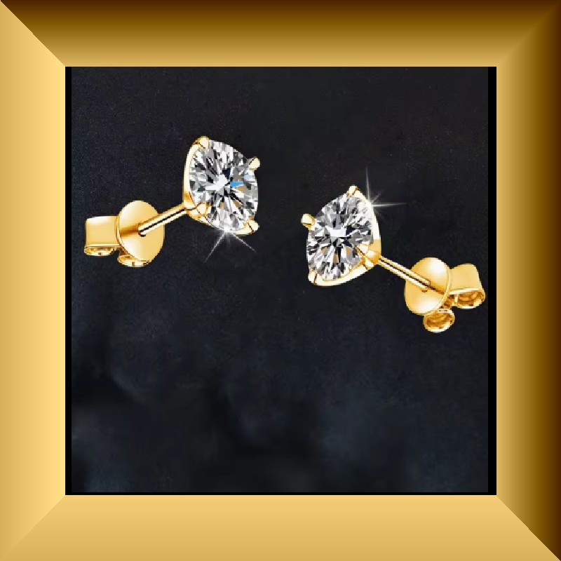 925 Zilveren Oorknopjes Verguld met 18K Goud – 1 Karaat Moissaniet – 6,5 mm – Met Certificaat