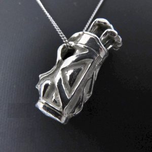 Grote zilveren hanger – Golfbag  met clubs (925 zilver) – 32 x 16 mm – 20 g – collier 45 cm