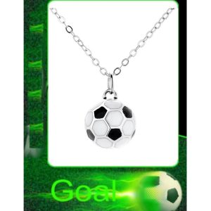 Geëmailleerde zilveren hanger van een voetbal – 15 mm – 925 zilver collier van 40-45 cm – geschikt voor kinderen