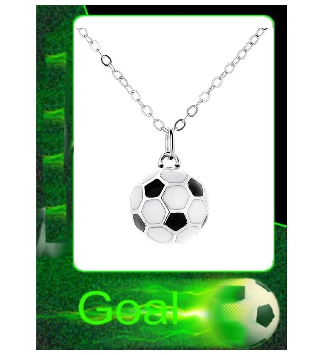 Geëmailleerde zilveren hanger van een voetbal – 15 mm – 925 zilver collier van 40-45 cm – geschikt voor kinderen