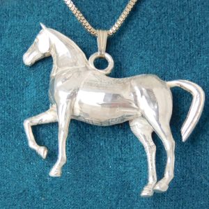 Grote Zilveren Hanger Akhal-Teke paard – Massief 925 Zilver – 40 x 45 mm – Collier van 50 cm