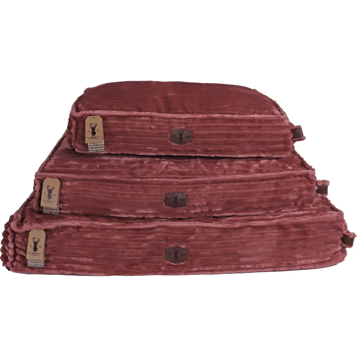 Honden/katten kussens Boony est 1941 premium ligkussen orthopedisch dusty pink velvet
