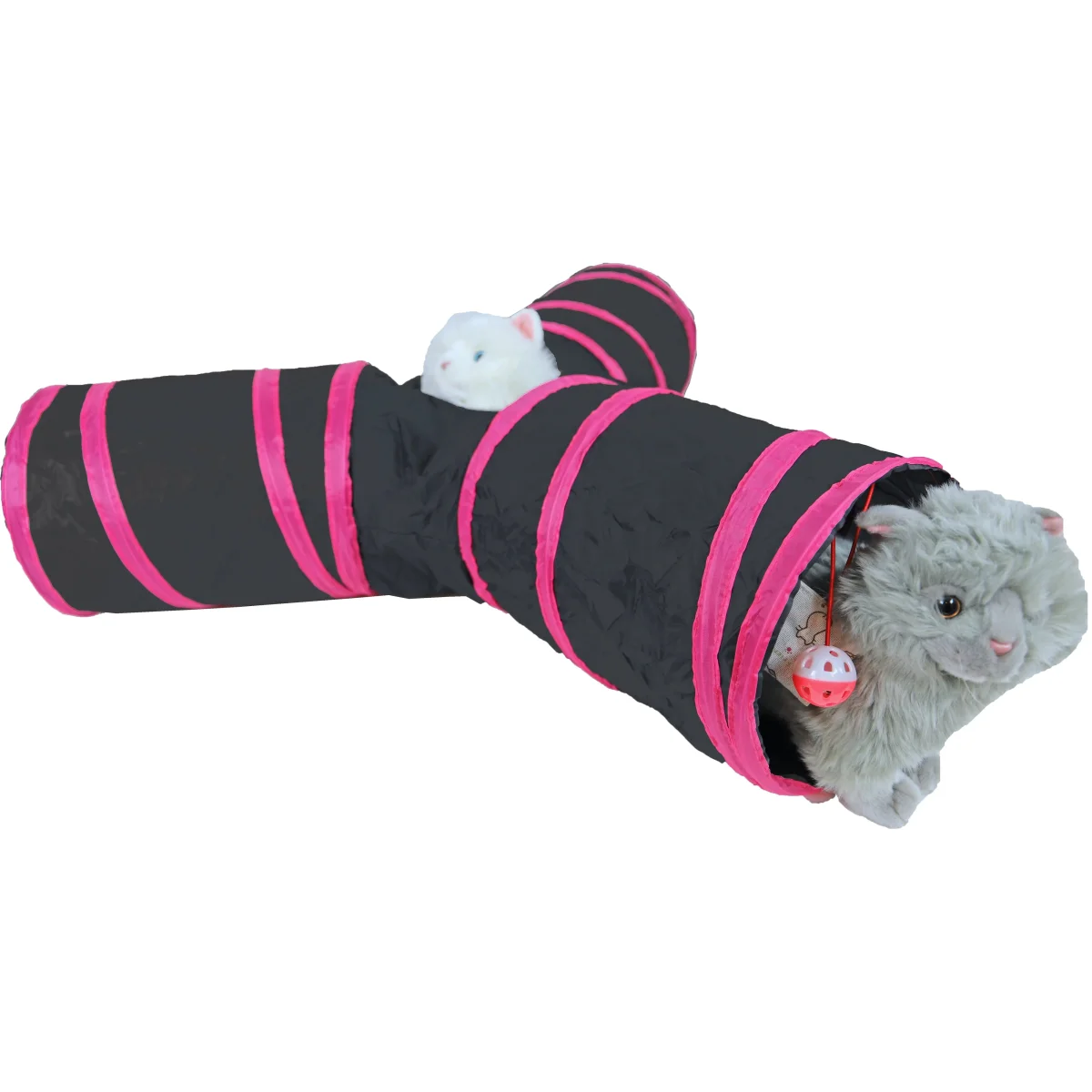 Speeltunnel nylon ‘Y’ model 85×25 cm, zwart/roze.