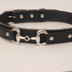 Zwarte leren halsband met paardenbit maat S-M-L-XL