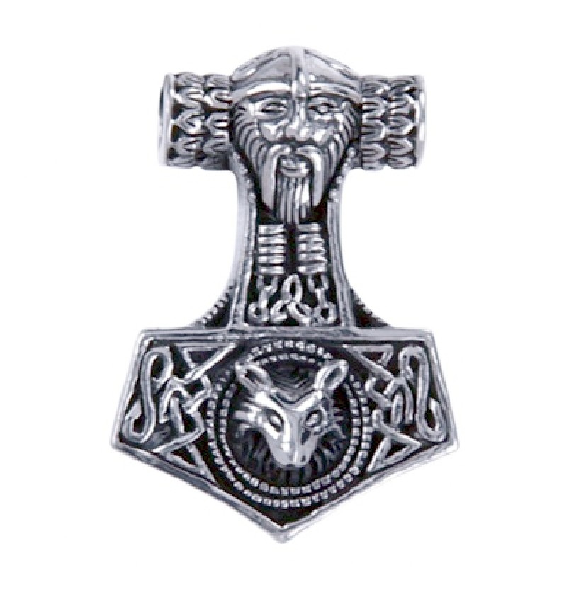 Geoxideerde zilveren hamer van Thor met vos