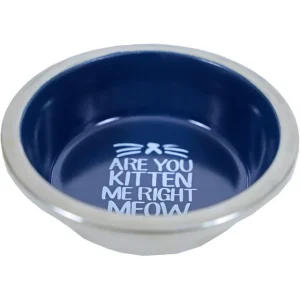 Katten voer/water bakken  RVS/melamine 11 cm, blauw.
