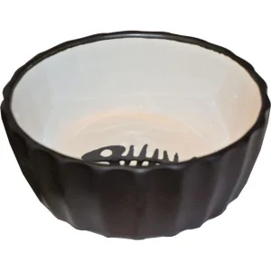 Katten voer/water bakken  zwart/wit met vis, Ø 11 cm