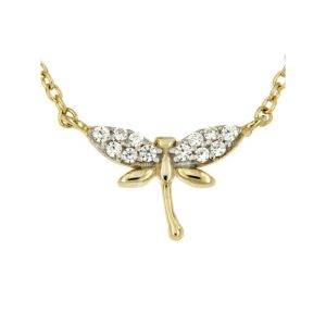 14 karaat gouden collier   met Libelle en Zirconia’s