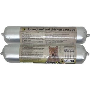 24x400 gram Honden voeding Carnis Gestoomde Worst Junior Rund/Kip